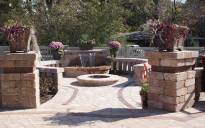 Unilock Pavers Entertainment Patio, Walkway, & Waterfall