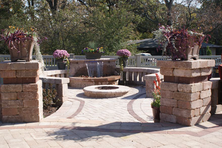 Unilock Pavers Entertainment Patio, Walkway, & Waterfall